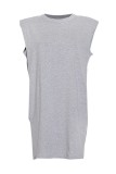 Grey Casual Solid Color O Neck Vest Dresses
