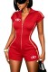 Red Sexy Street Contrast Zipper Collar Skinny Rompers
