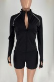 Red Casual Street Sportswear Solid Color Cardigan Zipper Cardigan Collar Long Sleeve Two Pieces