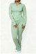 Green Casual Sportswear Solid Color Cardigan Collar Long Sleeve Two Pieces