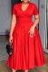 Red Plus Size Formal Solid Color V Neck A Line Plus Size Dresses