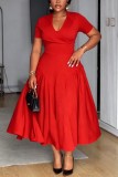 Purple Plus Size Formal Solid Color V Neck A Line Plus Size Dresses