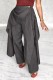 Grey Casual Solid Color Loose High Waist Solid Color Bottoms