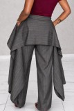 Grey Casual Solid Color Loose High Waist Solid Color Bottoms