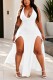 White Plus Size Sexy Solid Color V Neck Plus Size Dresses