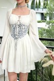 White Daily Celebrities Office lady Patchwork Square Neck A Line Dresses