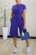 Blue Casual Street Sportswear Daily Solid Color O Neck Short Sleeve Two Pieces