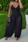 Pink Sexy Street Solid Color Basic Halter Regular Jumpsuits