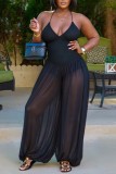 Pink Sexy Street Solid Color Basic Halter Regular Jumpsuits