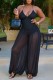 Black Sexy Street Solid Color Basic Halter Regular Jumpsuits