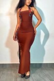 Black Sexy Street Prom Hot Club Halter Wrapped Skirt Dresses