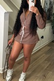 Black Casual Street Sportswear Daily Solid Color V Neck Long Sleeve Two Pieces