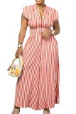 Blue Casual Street Daily Stripe V Neck Regular Jumpsuits