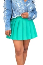 Cyan Casual Daily Solid Color Pleated High Waist Type A Solid Color Bottoms