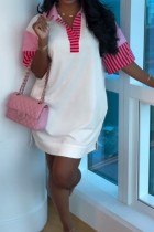 Rose Red Casual Street Daily Patchwork POLO collar A Line Dresses