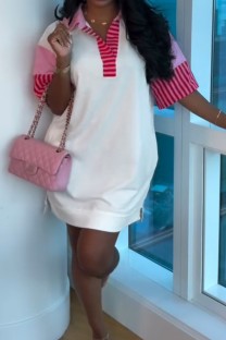 Rose Red Casual Street Daily Patchwork POLO collar A Line Dresses