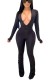 Black Sexy Daily Party Solid Color V Neck Skinny Jumpsuits