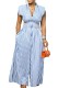 Blue Casual Street Daily Stripe V Neck Regular Jumpsuits