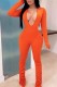 Orange Sexy Daily Party Solid Color V Neck Skinny Jumpsuits