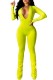 Fluorescent Green Sexy Daily Party Solid Color V Neck Skinny Jumpsuits