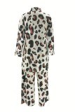 Black Sexy Casual Daily Leopard Print Leopard Cardigan Collar Long Sleeve Two Pieces