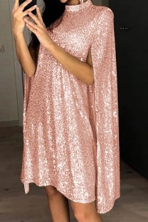 Rose Gold Casual Party Homecoming Y2k Solid Color Mandarin Collar A Line Dresses