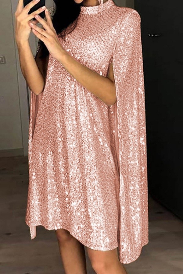 Rose Gold Casual Party Homecoming Y2k Solid Color Mandarin Collar A Line Dresses