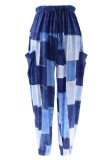 Blue Casual Street Daily Patchwork Faux Denim Print Loose High Waist Bottoms