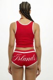 Red Casual Street Sportswear Letter Print Vests Sleeveless Two Pieces