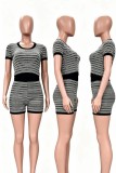 Black Casual Business Wear Sportswear Daily Y2k Stripe V Neck Two Pieces