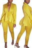 Yellow Business Wear Daily Solid Color V Neck Long Sleeve Two Pieces