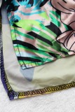 Black Sexy Casual Street Party Bohemian Patchwork Irregular Printed O Neck Half Sleeve Two Pieces