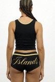 Red Casual Street Sportswear Letter Print Vests Sleeveless Two Pieces