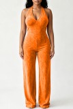 Black Sexy Casual Street Sportswear Y2k Solid Color Hollow Out Backless Halter Loose Jumpsuits