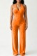 Orange Sexy Casual Street Sportswear Y2k Solid Color Hollow Out Backless Halter Loose Jumpsuits
