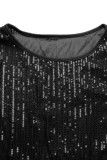 Black Sexy Street Y2k Solid Color O Neck Short Sleeve Two Pieces