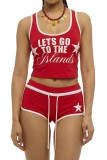 Red Casual Street Sportswear Letter Print Vests Sleeveless Two Pieces