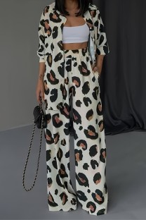 Black Sexy Casual Daily Leopard Print Leopard Cardigan Collar Long Sleeve Two Pieces