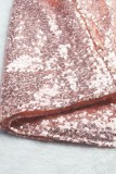 Rose Gold Casual Party Homecoming Y2k Solid Color Mandarin Collar A Line Dresses