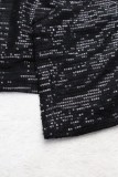 Black Sexy Street Y2k Solid Color O Neck Short Sleeve Two Pieces