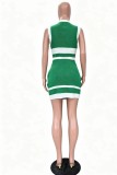 Pink Casual Street Daily Office lady Patchwork Contrast O Neck Sleeveless Two Pieces