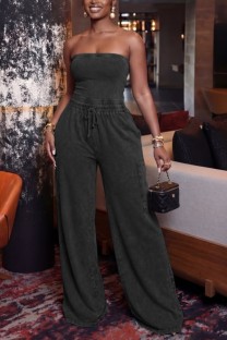 Black Sexy Casual Daily Y2k Solid Color Solid Color Strapless Regular Jumpsuits