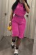 Rose Red Sexy Casual Y2k Solid Color Capris Hooded Short Sleeve Two Pieces