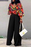 Orange Sexy Casual Street Irregular Printed V Neck Plus Size Two Pieces