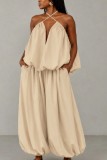 Rose Red Casual Street Daily Solid Color Backless Spaghetti Strap Two Pieces