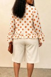 Green Casual Daily Office lady Polka Dot Flounce Belted V Neck Long Sleeve Two Pieces