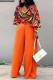 Orange Sexy Casual Street Irregular Printed V Neck Plus Size Two Pieces