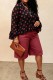 Burgundy Casual Daily Office lady Polka Dot Flounce Belted V Neck Long Sleeve Two Pieces