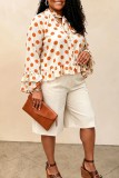 Green Casual Daily Office lady Polka Dot Flounce Belted V Neck Long Sleeve Two Pieces