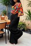 Orange Sexy Casual Street Irregular Printed V Neck Plus Size Two Pieces